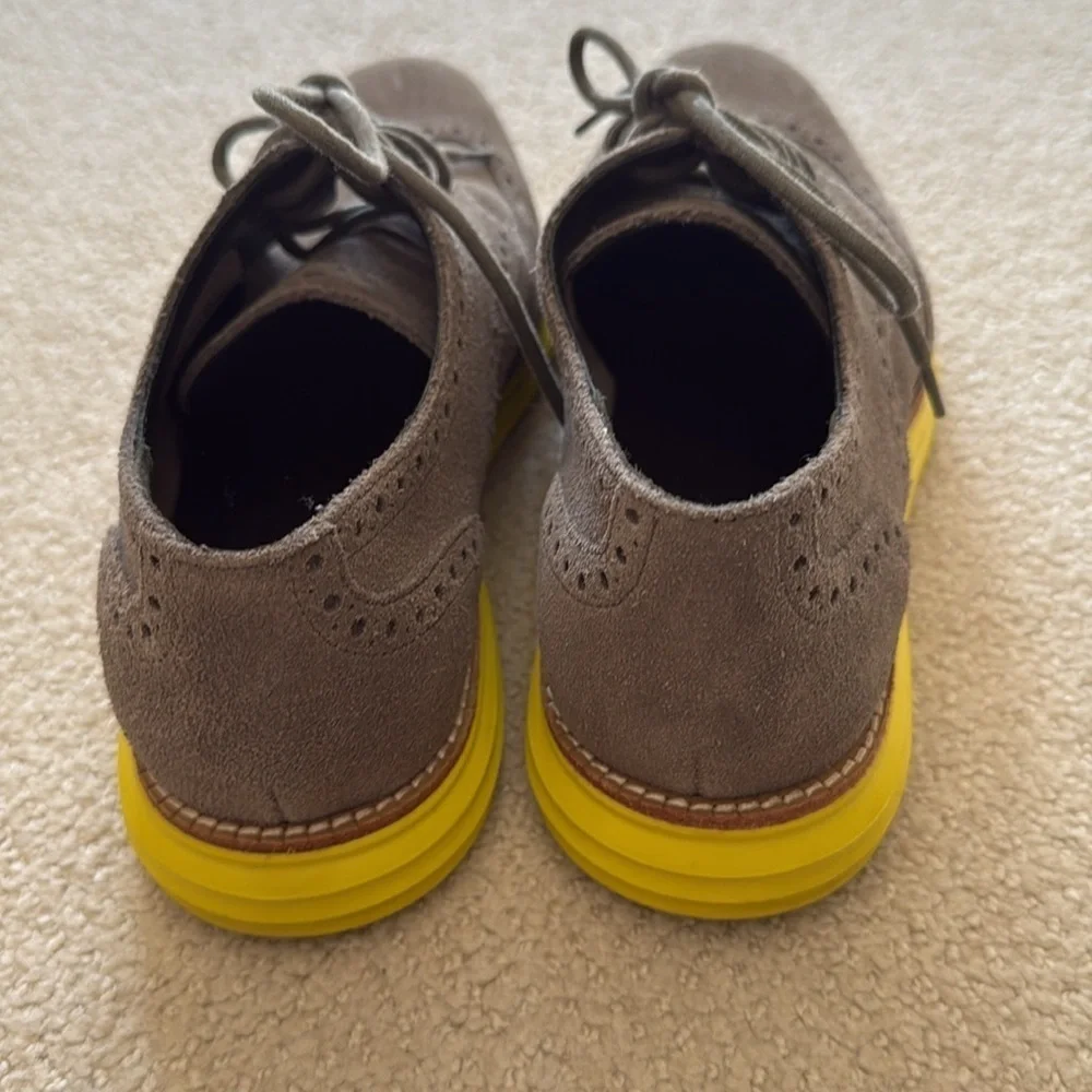 Cole Haan Grand Oxford Grey Suede Leather Neon Wingtip Sneakers Shoes Mens 9